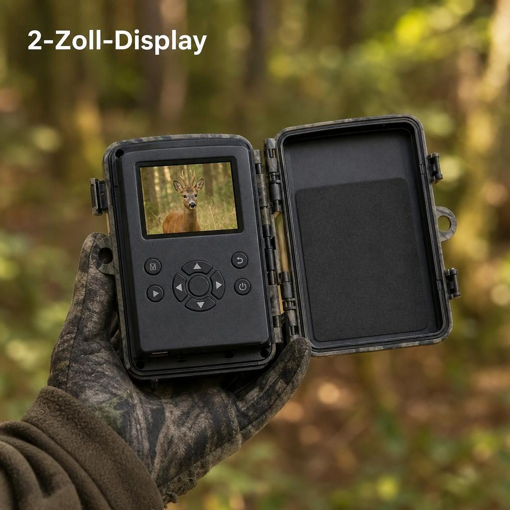2-Zoll-Display der Wildkamera zeigt eine Aufnahme eines Rehs